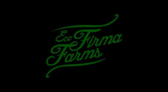 The green logo for Eco Fira Farms is seen against a black background